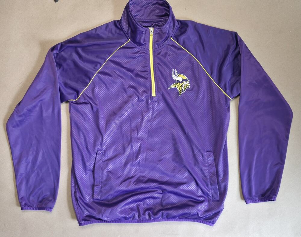 NFL Minnesota Vikings 1/4 Zip Jacket Mens XL Purple Yellow Mesh Track Pullover